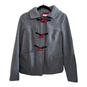 Old Navy Gray Wool blend Red Toggle & Zip & Hood Pea Coat Size XS EUC